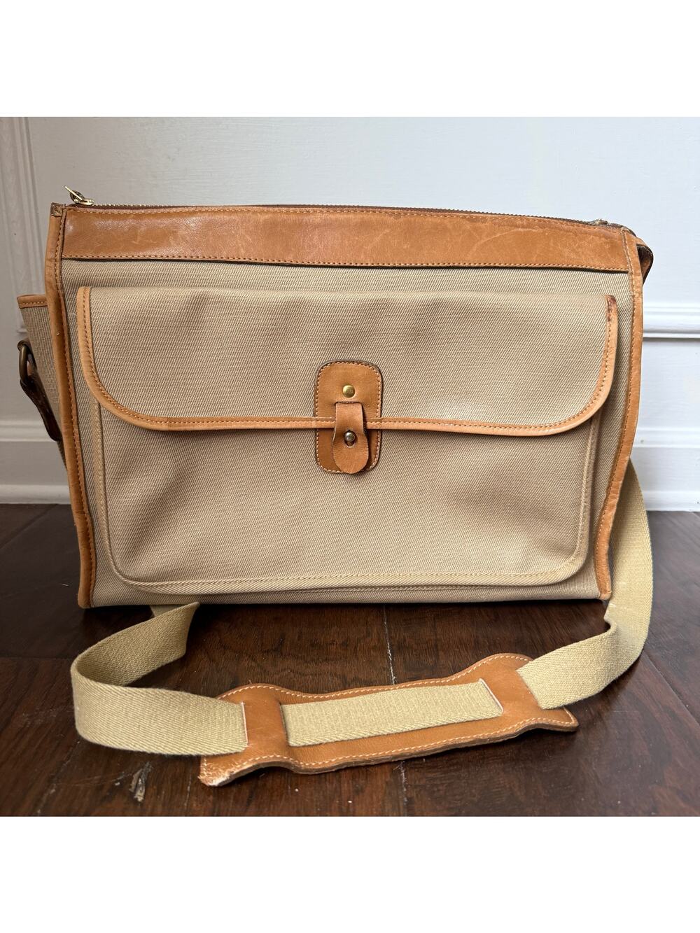 Rare Vintage Brahmin Crossbody Bag Leather Canvas 1970s Preppy Equestrian Tote